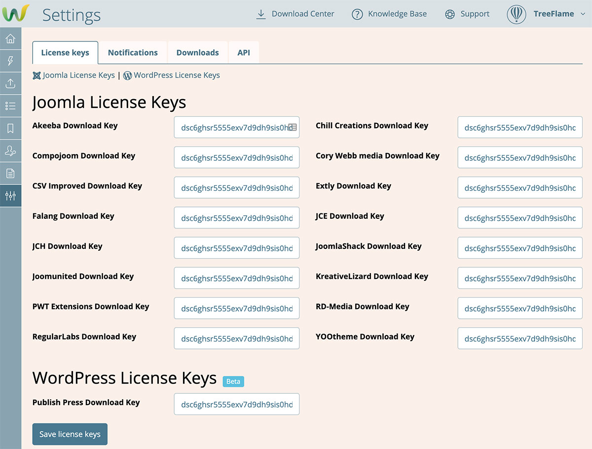 centralized license keys