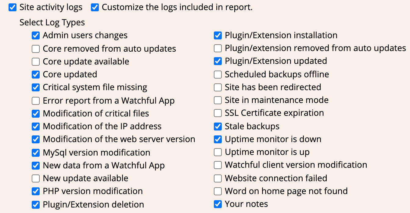 report builder step 4, customize logs
