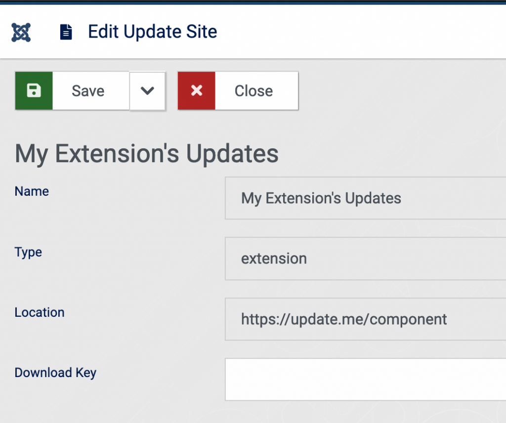 Joomla 4 extension area for license keys