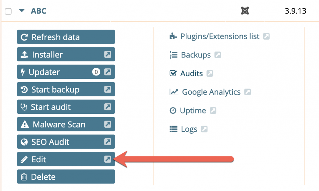 Editing site settings in Watchful