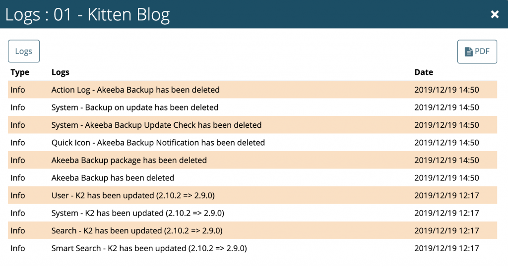 Notifications for deleted Joomla extensions.