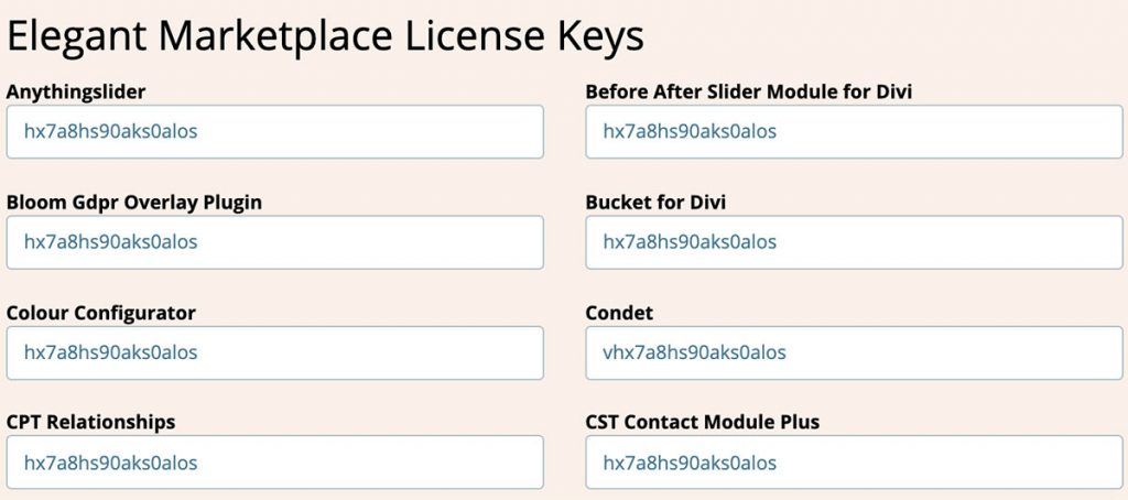 Elegant Marketplace License Keys