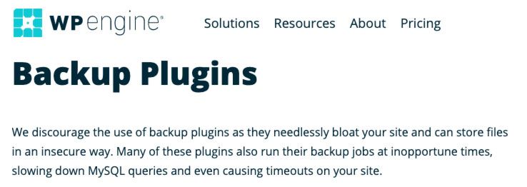 Wpengine Backup Warning