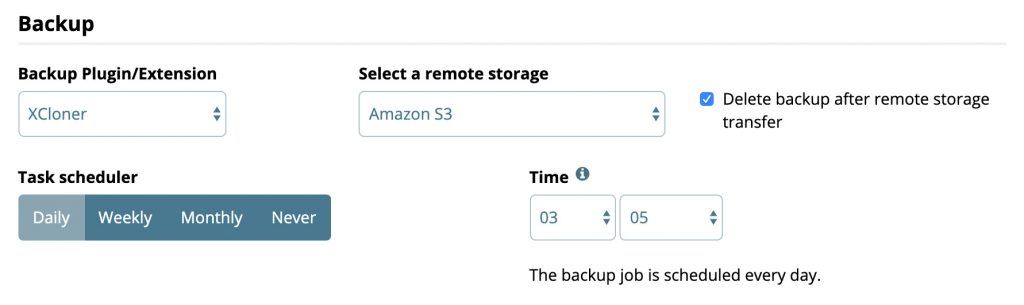 Xcloner Backup Config