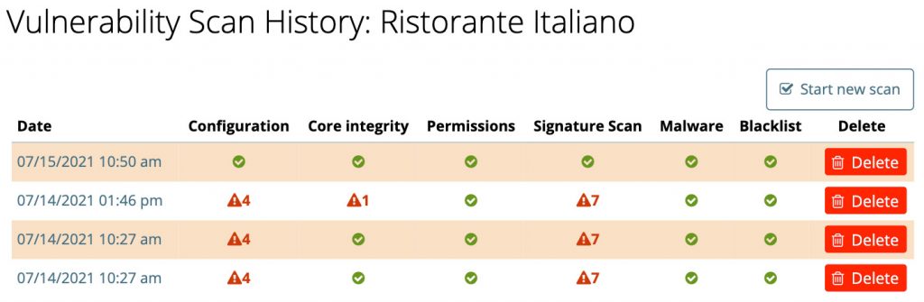 Vulnerabilty Scan History