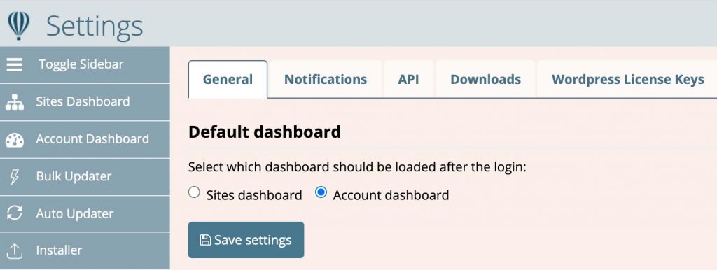 Account Dashboard As Default