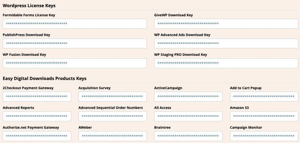 Wordpress License Keys