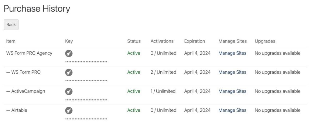 Ws Form Pro Purchase History