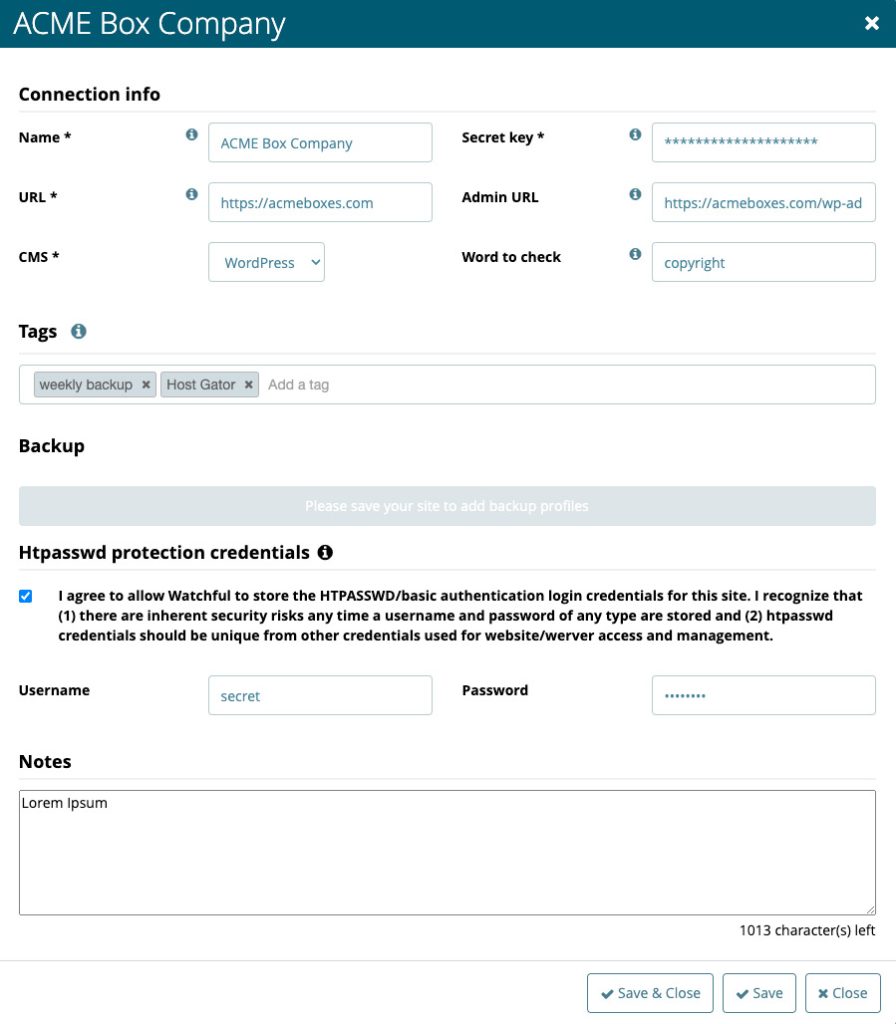 Edit Site Modal