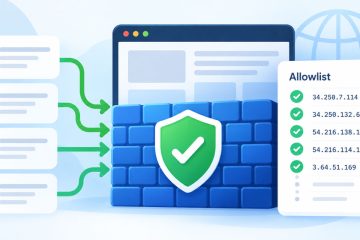 Illustration of trusted IP addresses passing through a website firewall, with green checkmarks indicating approved connections on an allowlist.